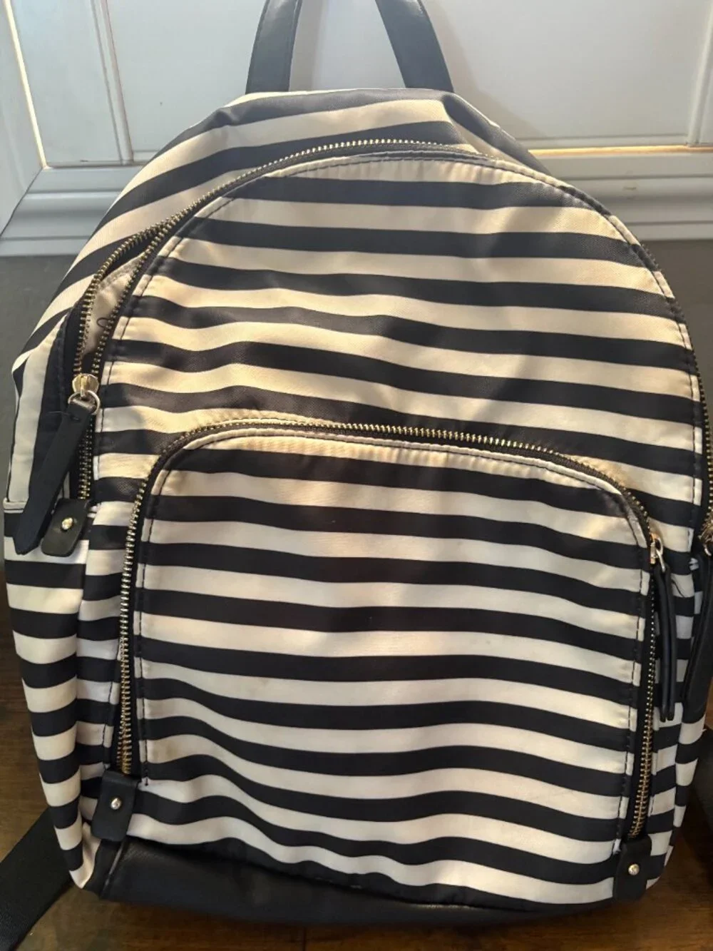 🛍️Kate & Alex Cuffaro Striped Nylon Backpack Black White